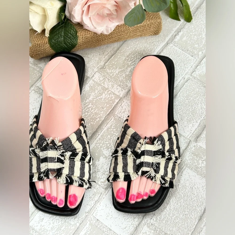Marc Fisher Black and White Striped Sandals